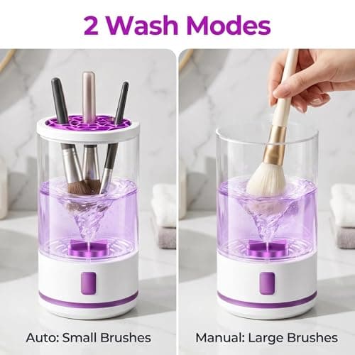 Electric Makeup Brush Cleaner Machine, Professional 7000 RPM Automatic Spinner with 1200mAh Rechargeable Battery, Type-C Fast Charging & 5-Min Auto-Shutoff, Fits All Sizes Cosmetic Brushes, White - Thumbnail 4