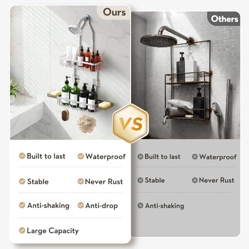 VALORDINE Shower Caddy Hanging, Shower Organizer Hanging, Aluminum Shower Racks for Inside Shower with Hooks for Razor, Never Rust Bathroom Organizers and Storage with Soap Holder, Bright Silver - Thumbnail 2
