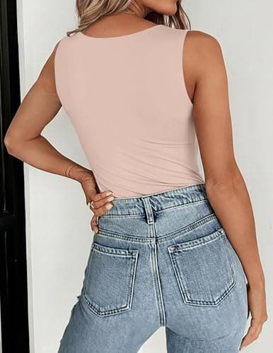 Zeagoo Womens Double Lined Crew Neck Tank Tops Cute Summer Sleeveless Workout Tops Basic Going Out Clothes 2026 Champagne - Thumbnail 3