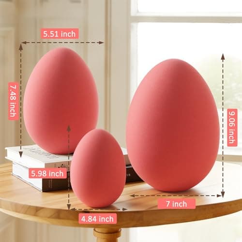 Zesua Easter Decorations - Set of 3 Flocked Easter Eggs - Spring Home Decoration for Tables Centerpieces - Easter Decorating Eggs for Home Indoor Decor for Mantel, Living Room, Bedroom, Office (Pink) - Thumbnail 3