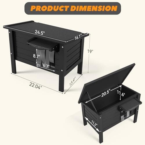 Weatherproof Outdoor Cat House, Feral Cat Shelter, 100% Insulated Foam, Solid Wood, Large Size for Multiple Cats, 24.8" L x 16.1" W x 18.9" H - Thumbnail 2
