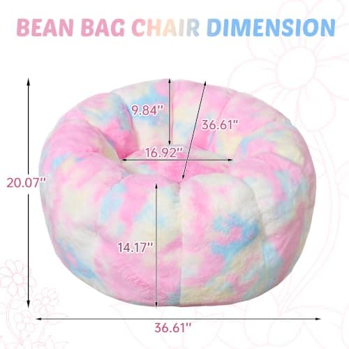 Cvortll Bean Bag Chair, Floral Shaped Beanbag, Faux Fur Adult Teen Kids Comfy Chair with Petal Armrest Chair, Bean Bag Couch for Bedroom, Living Room, Dorm, Game (Colorful) - Thumbnail 2