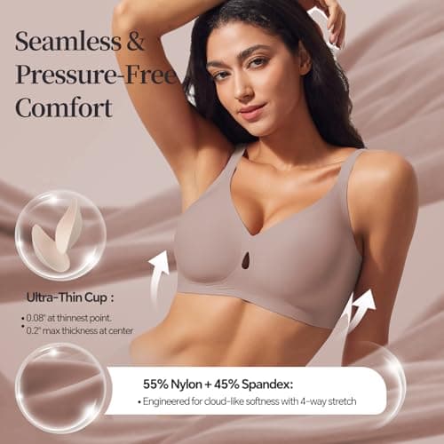 UIMERO Jelly Bras for Women Wireless Womens Bras No Underwire Supportive Comfortable Everyday Seamless Tshirt Bra Coffee - Thumbnail 2