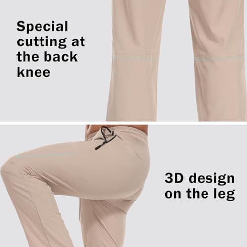 Hiking Pants Men Sweatpants with 2 Zipper Pockets Waterproof Quick Dry Lightweight UPF 50+ Cargo Elastic Waist Drawstring Casual Work Athletic Workout Khaki XXL - Thumbnail 6