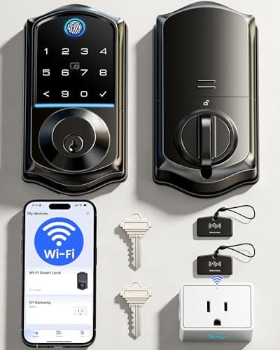 Veise VE017G Wi-Fi Keyless Entry Door Lock, App Remote & Voice Control, Fingerprint Smart Locks for Front Door, Touchscreen Electronic Keypad Deadbolt, Auto Lock, Emergency Power Port, Matte Black - Image 1