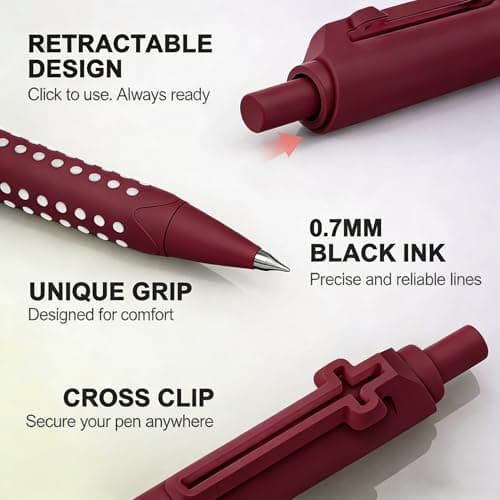 FlyMeaning 6 Pack Bible Journaling Gel Pens, 0.7mm Black Ink Retractable with Cross Clip,Smooth Writing, Christian Gifts for Men Women, Religious School & Office Supplies(Vintage) - Thumbnail 2
