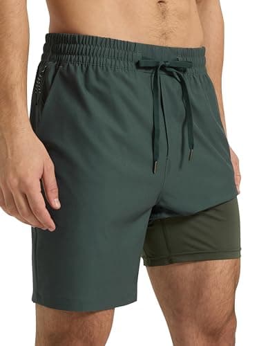 Arcweg Mens Swim Trunks 7 inch Quick Dry Athletic Shorts Casual Swimwear for Men with Mesh Liner & Zipper Pocket Army Green - Image 1