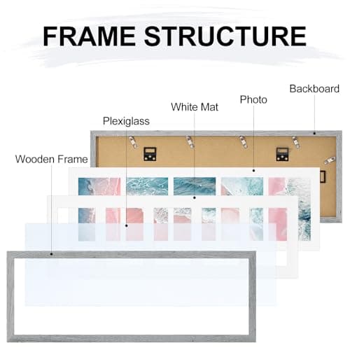Vittanly 8x24 Collage Picture Frame, Displays 5Pcs 4x6 Pictures with Mat or 1Pcs 8x24 without Mat, Picture Frames Collage Wall Decor for Horizontal or Vertical Display, Grey, 1 Pack - Thumbnail 4