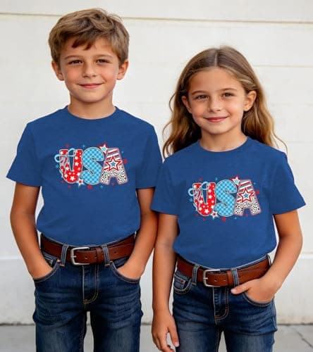 4th of July USA Shirt Kid-Cute Flag Bow Gril Short Sleeve 250 Years America Boy Tee Patriotic Toddler Tops - Thumbnail 3