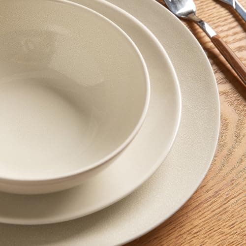 ALOFMO Ceramic Dinnerware Sets for 4,12 Pieces Plates and Bowls Sets, Plates Pasta Bowls Soup Bowls, Modern Stoneware Dishes, Reaction Glaze (White) - Thumbnail 6