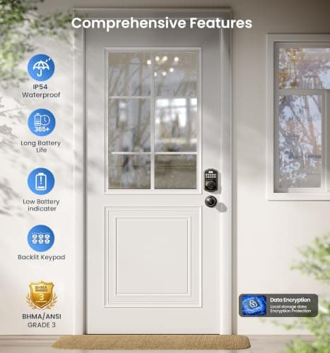 Veise Fingerprint Door Lock with 2 Knobs - Keyless Entry Door Lock with Handle, Electronic Keypad Deadbolt, Smart Front Handle Set, Auto-Locking, Waterproof, Easy Installation, Oil-Rubbed Bronze - Thumbnail 5