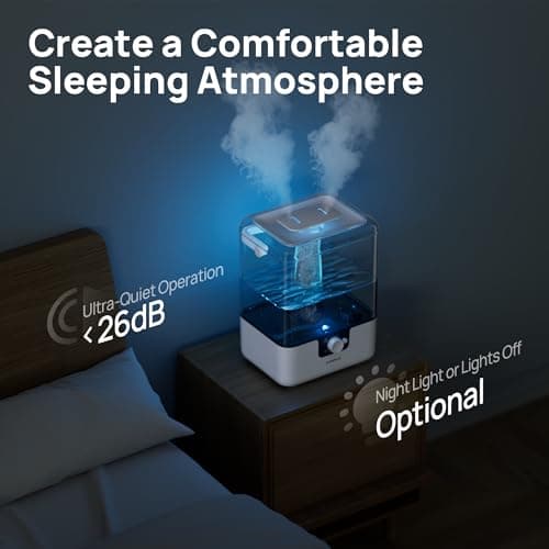 CHIVALZ Humidifiers for Bedroom Large Room Home, 6L Cool Mist Humidifier for Baby and Plant, Oil Diffuser, Top Fill Humidifier with Night Light, Quiet 26dB, Up to 50H, White 1Pack - Thumbnail 4