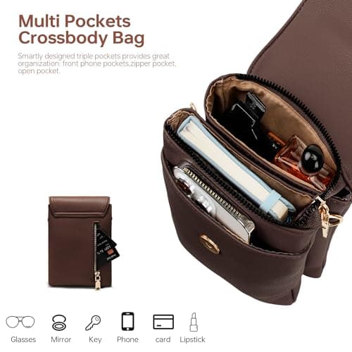 Kiss Sea Small Purses for Women Cell Phone Crossbody Bag with Adjustable Strap RFID Blocking Credit Card Slots Brown - Thumbnail 4