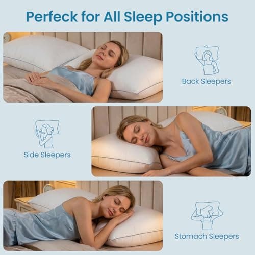 FP FLEXPEDIC Adjustable Bed Pillows for Sleeping - Soft Pillows Queen Szie Set of 2, Fluffy Down Alternative Fill, Zippered Hotel Quality Pillows with Gray Piping, 110GSM Premium Cover, CertiPUR-US - Thumbnail 6
