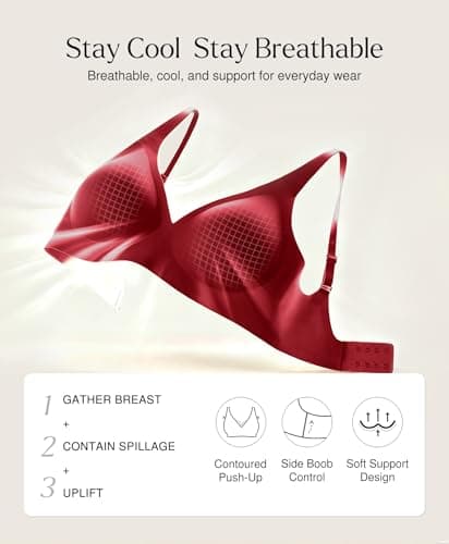 Red Bra Wireless Push Up Bra Seamless Bras for Women Comfy No Underwire Supportive Bralettes Deep V Comfortable Tshirt Bras M - Thumbnail 4