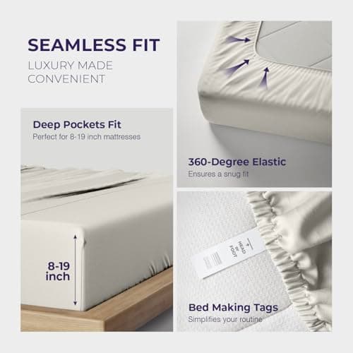 THREAD SPREAD 100% Egyptian Cotton Queen Sheet Set - 2000 Series Luxury Sheets Queen Size Bed Set (4 PC, Light Grey), Silky Soft & Cooling Sateen, 17 Inch Extra Deep Pocket Hotel Collection Sheet - Thumbnail 6