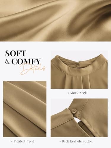 Funlingo Satin Camisole for Women Summer Dressy Casual Blouses Mock Neck Basic Tops Sleeveless Winter Date Night Undershirt Khaki S - Thumbnail 5