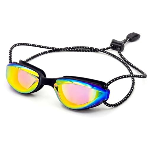 Aegend Swim Goggles for Kids Youth Teen 3-14 Anti-Fog Anti-UV Comfort Fit for Swimming(Bungee Strap) (Black/Bright Rose-1 Pack) - Image 1