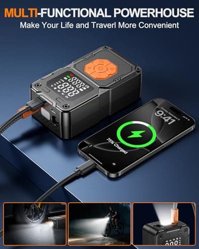 Tire Inflator Portable Air Compressor, 150PSI Cordless Air Pump for Car Tires, Bike Tire Pump with LED Light & Pressure Gauge,Portable Tire Inflator For Car Motorcycle Balls Valentines Day Gifts - Thumbnail 5