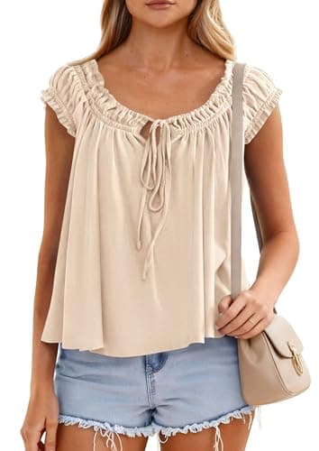 PRETTYGARDEN Women Babydoll Tops 2026 Summer Clothes Cap Sleeve Tie Front Flowy Tank Top Peplum Blouses Cute Going Out Shirts (Apricot,XX-Large) - Thumbnail 2