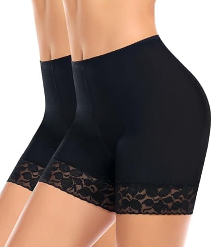 Ganado Slip Shorts for Under Dresses Women Anti Chafing Underwear Seamless Under Dress Shorts Lace Boyshorts Panties(#4 Black+black,Small) - Image 1