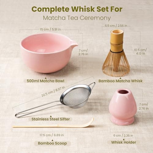 Matcha Whisk Set, Ceramic Bowl Matcha Kit & Handcrafted Bamboo Chasen, Complete 5 Pcs Matcha Set Whisk and Bowl, Stainless Steel Sifter, Bamboo Scoop & Holder for Matcha Lovers - Thumbnail 2