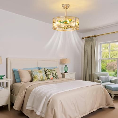 Linour Caged Low Profile Ceiling Fan with Light and Remote, 20'' Gold Small Chandelier Ceiling Fan Light, 6 Speed and Reversible, Fandelier Ceiling Fan with Light for Bedroom Kitchen Dining Room - Thumbnail 4