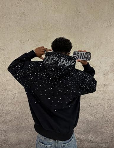 Aelfric Eden Rhinestone Hoodies Men Women Diamond Hooded Sweatshirt Fashion Luxury Casual Streetwear Unisex Hoodie Pullover Black XS - Thumbnail 4