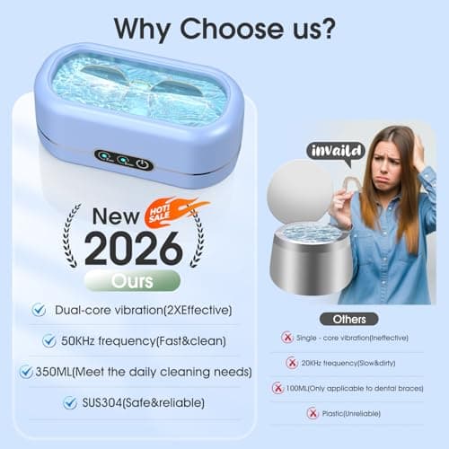 Professional Ultrasonic Jewelry Cleaner with Digital Timer,50KHz Ultrasonic Cleaner Machine with 304 Stainless Steel for Jewelry,Eyeglasses, Rings, Coin, Watch Strap, Dentures, Hygiene Items (Blue) - Thumbnail 2