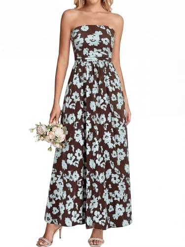 BTFBM Summer Maxi Dresses for Women 2026 Strapless Tube Top Floral Spring Wedding Guest Dress Beach Vacation Outfits(Coffee Blue Flower, Medium) - Image 1