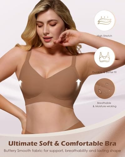 As Fairy Womens Wire Free Push Up Bra Seamless Full Coverage T-Shirt Bralettes with Side Support Light Brown 40B - Thumbnail 3