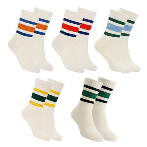 QZLKNIT Retro Striped Crew Socks Sport Socks,Casual Cotton Stretchy Socks, with Seamless Toe for Men and Women Multicolor (US, Alpha, One Size, Regular, Regular, 5, STYLE 4) - Image 1