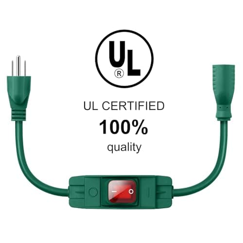 Makevivi Outdoor Waterproof On/Off Switch Extension Cord, Heavy Duty 125v/250v Black SJTW Cord (10 Ft, Green) - Thumbnail 2