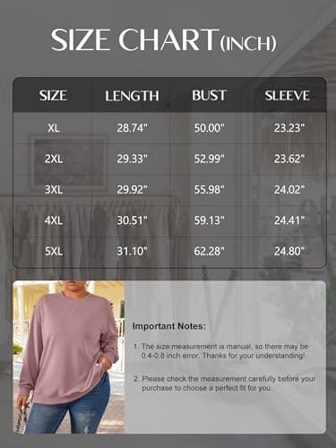 TAKEYAL Women Plus Size Oversized Sweatshirt Crewneck Hoodies Shirts 2024 Fall Pullover Top Trendy Preppy Clothes (Pink, 2XL) - Thumbnail 6