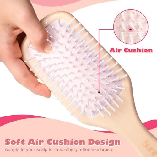 SunHer Wooden Hair Brush for Women - Detangling Hair Brush for Wet or Dry Use, Pink Hairbrush for Curly Hair Long Thick All Type Girls Kids Massage Scalp, Perfect for Gift - Thumbnail 6