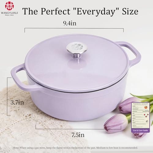 WANGYUANJI Enameled Cast Iron Dutch Oven with Lid, 3.7 Quart Round Bread Baking Pot, 9.4 Inch Non-Stick Enamel Cookware for Sourdough, Braising, Stews, Oven Safe to 500°F, Induction Compatible, Purple - Thumbnail 2