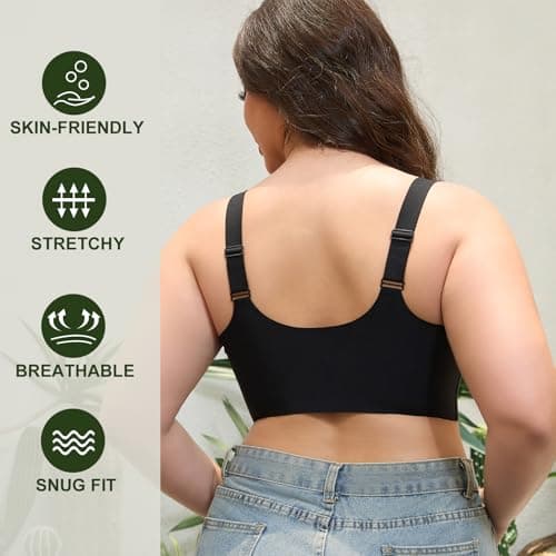 Front Closure Bras for Older Women Wireless Plus Size No Underwire Seamless Mastectomy Bralette Adjustable Straps Seniors Comfort (US, Alpha, X-Large, Plus, Regular, Black) - Thumbnail 3