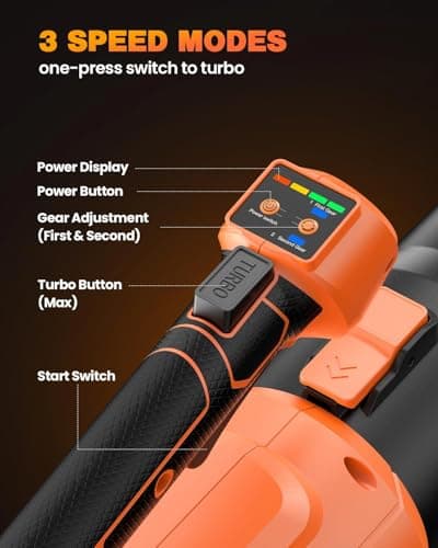 OneBird Cordless-Leaf-Blower-Portable dust Cleaner Handheld-Turbo-Jet blower-650CFM/650000PRM Electric Leaf Blower with 2 X 4.0Ah Batteries and Charger, 3 Speed Modes, Brushless Motor for Laptop - Thumbnail 4