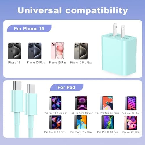 VANOVEI Compatible with iPhone 17 16 15 Charger Fast Charging,USB C Fast Wall Charger Block,Type C Fast Charger Block with 2Pack 10ft USB C to C Cable Compatible with iPhone 17/16/15/Pro/Pro max/Plus - Thumbnail 6