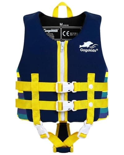 Wytbaby Kids Swim Vest for Boys Girls, Toddler Float Jacke with Zipper & Adjustable Strap for Pool Beach，L (6-8 Years, 51-66lbs)，Yellow & Blue