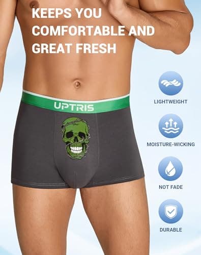 UPTRIS Mens Boxer Briefs, Unique Cool Skull Print Breathable Men's Underwear, No Riding Up & No-Chafing Cotton Men Boxer Briefs, Skin-friendly, Moisture-Wicking Fitted Underwear for Men Pack - Thumbnail 6