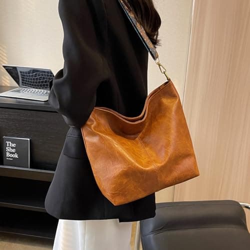 MaijjLyn Hobo Bags Vegan Leather Crossbody Bag Guitar Strap Shoulder Purses with Zipper Handbags for Women Work Vacation - Thumbnail 2