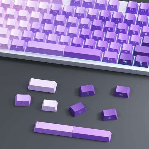 AKepopery Gradient Keycap Side-Print Shine-Through PBT Keycaps, 121 Keys Cherry Profile, Transparent Spacebar Strip, for MX Switches, for Keyboards with LED Facing South (Gradient Purple) - Thumbnail 3