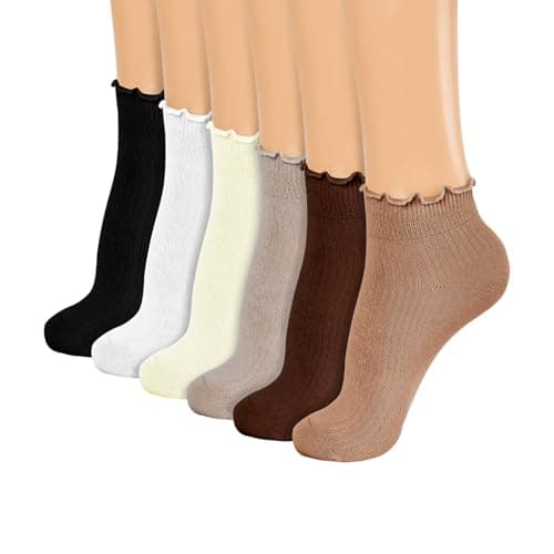 FYC Womens Ruffle Socks, Cute Ruffle Ankle Socks, Soft Breathable Sock for Daily Wear 6 Pairs - Image 1