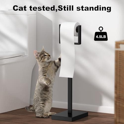 Black Toilet Paper Holder Stand，Stainless Steel Toilet Paper Holder Free Standing，Stable Weighted Base Floor Tissue Roll Holder for Bathroom，Modern Pivoting Toilet Paper Stand - Thumbnail 2