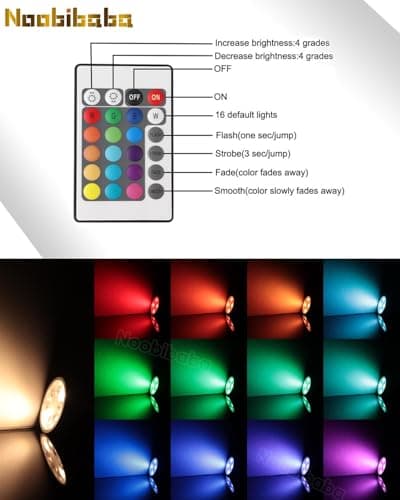 Noobibaba MR16 LED Bulb Color Changing 4W MR16 Color Changing LED Bulbs 12V Gu5.3 Bi-Pin Base Warm White+15 Multi Colors for Landscape Lighting (3 Bulbs and 1 Remotes) - Thumbnail 6
