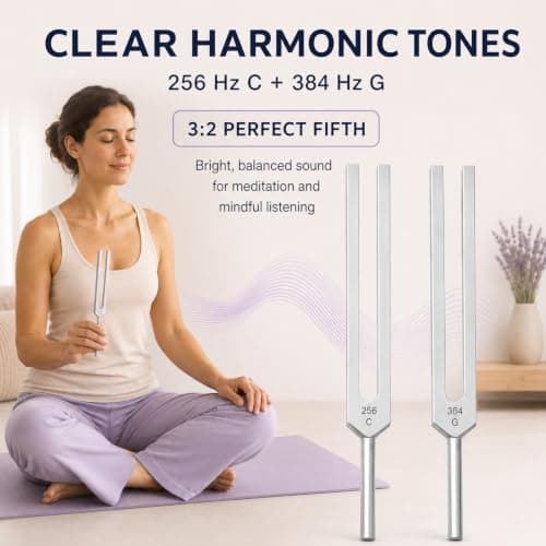 Tuning Forks for Healing Set – 128Hz 136.1Hz 256Hz 384Hz Weighted & Unweighted Sound Healing Tuning Forks for Chakra Balancing, Meditation, Yoga & Relaxation with Activator, Gem Feet & Storage Pouch - Thumbnail 3