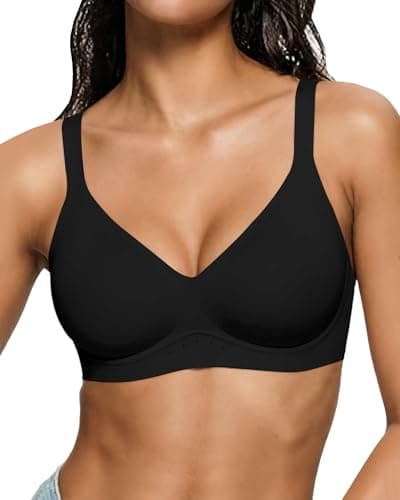 As Fairy Bras for Women Wireless Wirefree Jelly No Underwire Full Coverage Seamless Comfortable Breathable Bra(Pure Black 32D)
