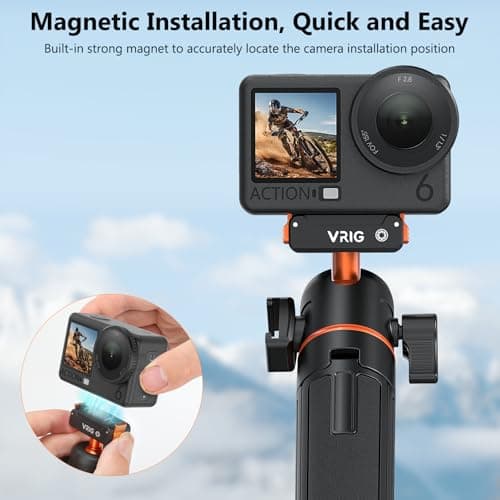 VRIG Action Camera Selfie Stick Tripod for DJI Osmo Nano/Action 6, Dual-Direction Magnetic Quick Release Adapter 360° Ball Head & Cold Shoe Mount, 8 to 21 inches Extendable Rod, AC-40N - Thumbnail 4
