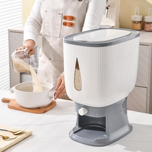 ZuoCheng rice dispenser 22-pound, household sealed moisture-proof rice storage container for kitchen storage room, with measuring cup, suitable for kitchen storage room organization - gray - Thumbnail 6